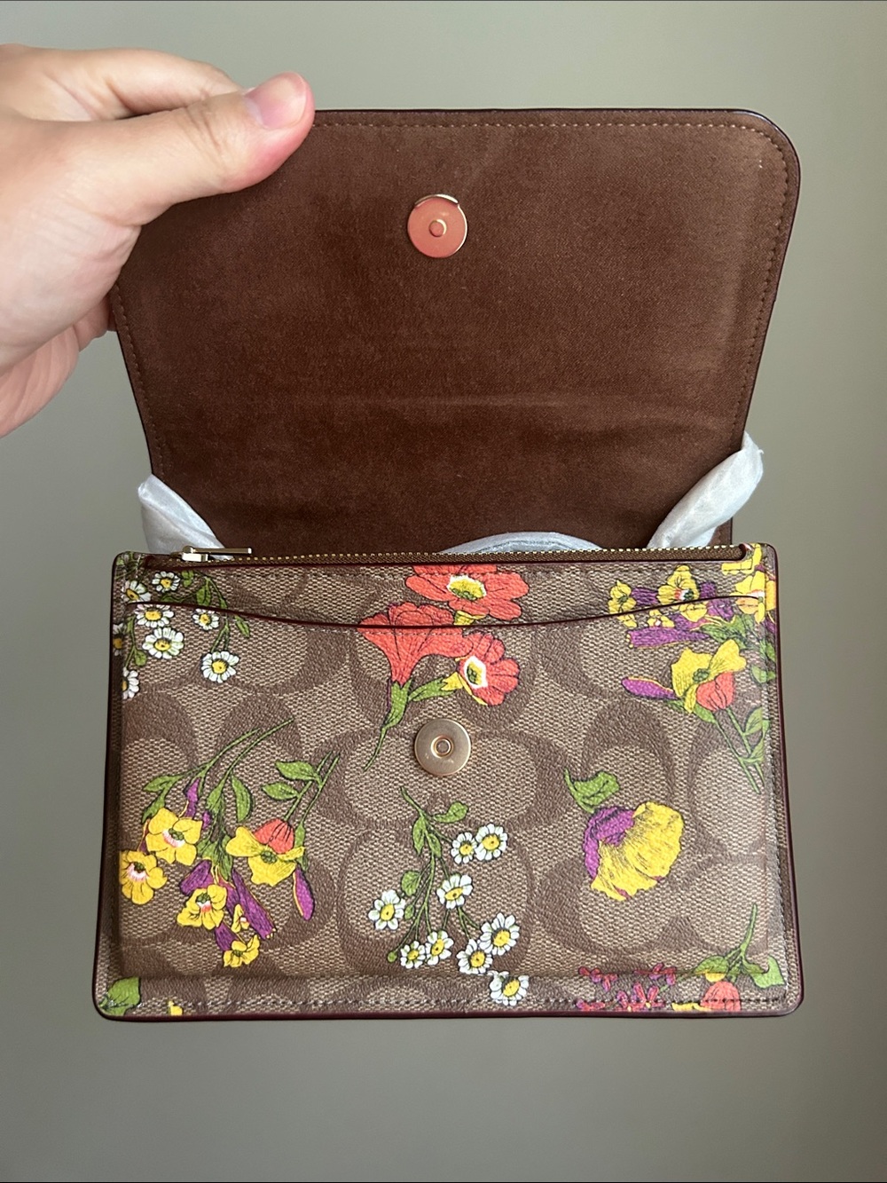 NWT Coach Mini Klare Crossbody Signature Canvas w/ Floral Print,Khaki Multi/Gold - Picture 5 of 7
